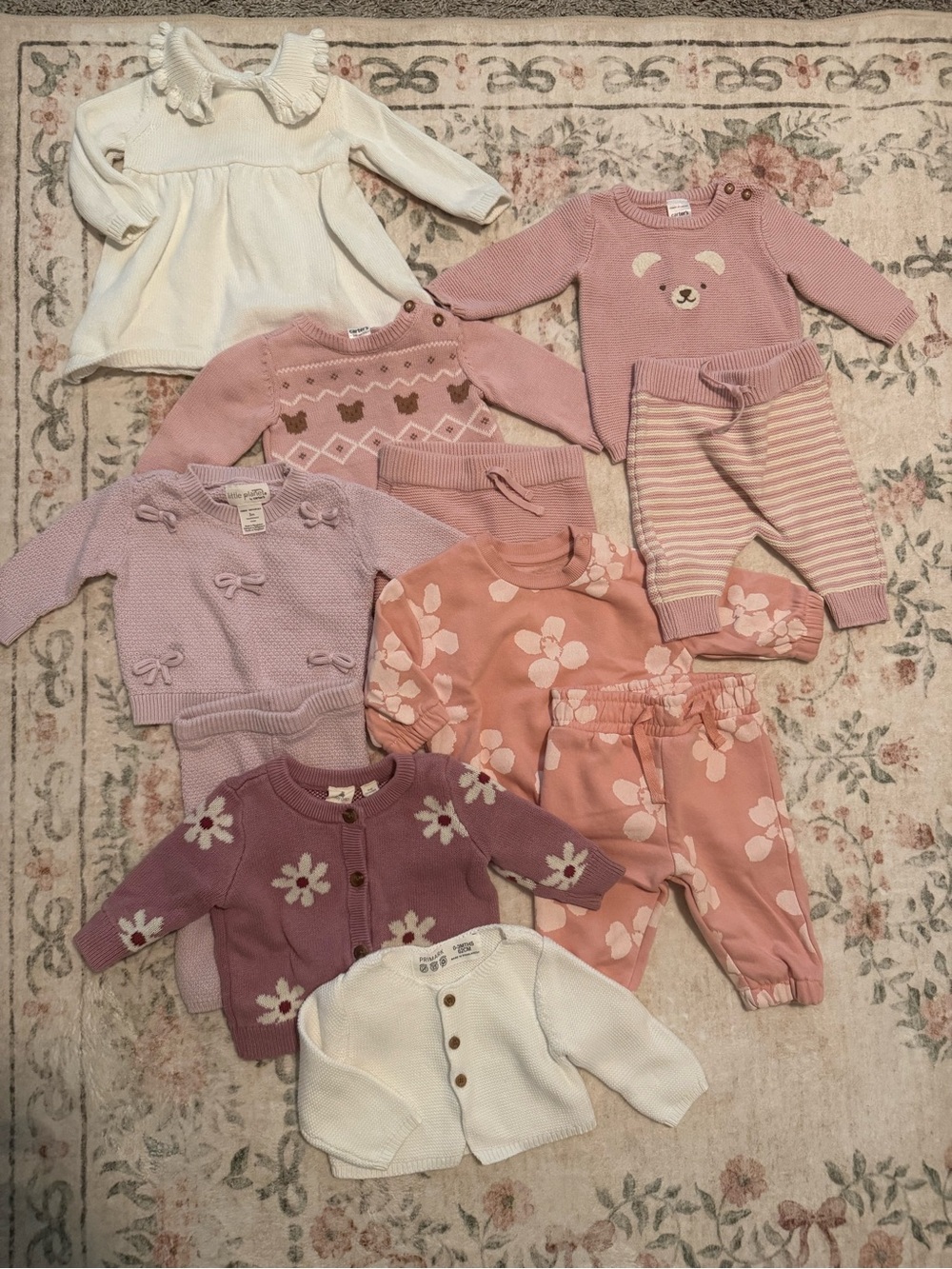 Carter's Pink & White Baby Girls Matching Knit and Floral Set